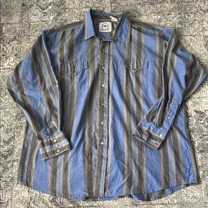 Vintage MWG Blue and Brown Casual Button Down Shirt with Relaxed Fit